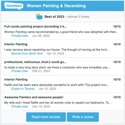 HomeStars: Women Painting & Decorating, Best of 2023, winner 2 times